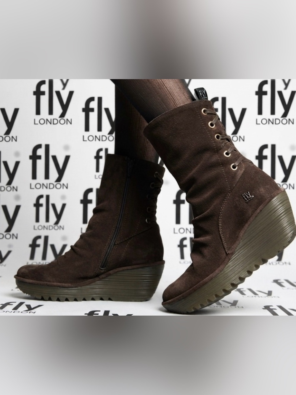 Authentic Fly London suede leather designer wedge boots sz 9 Euro 39